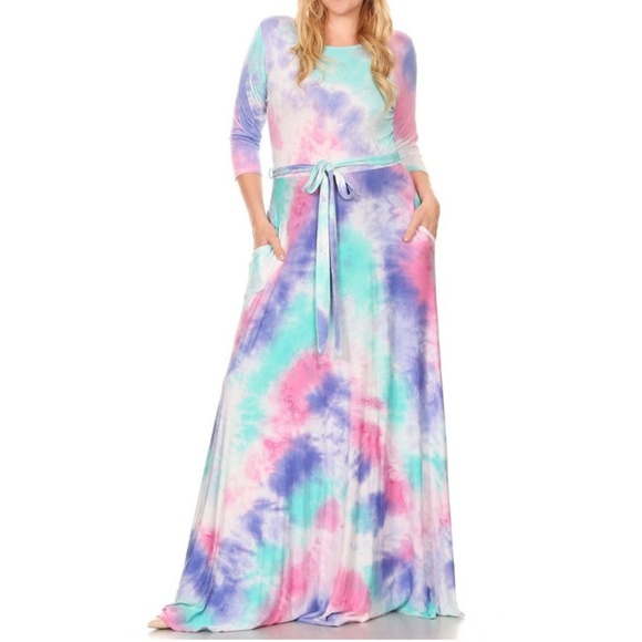 Dresses & Skirts - SALE !!! Plus Tie Dye Aqua Blue Pink Maxi Dress